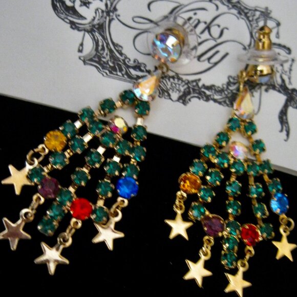 Kirks Folly Jewelry - KIRKS FOLLY VERY RARE W/WONDERFUL COLORS/SPARKLES HOLIDAY TREE PIERCED EARRINGS